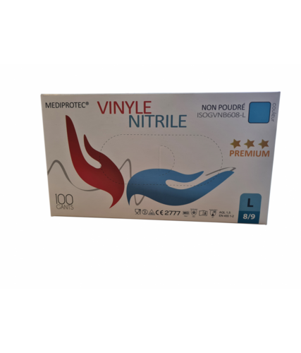 Gant Vinyle Nitrile bleu non poudré PREMIUM